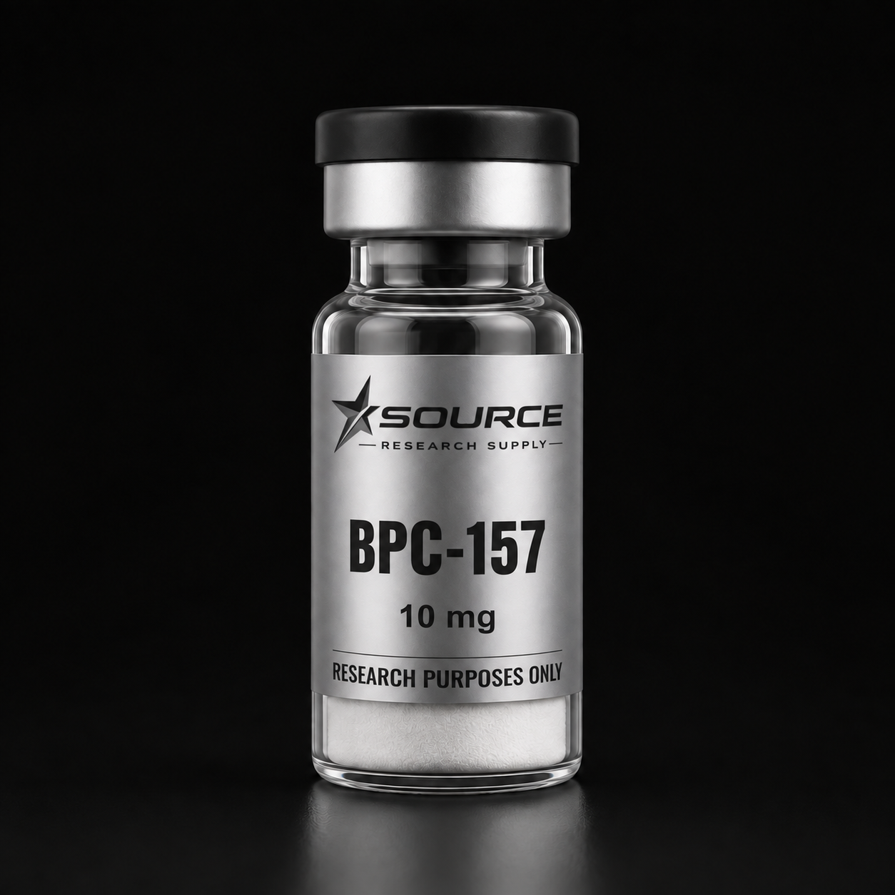 Source Research Supply BPC-157 10mg vial with white contents