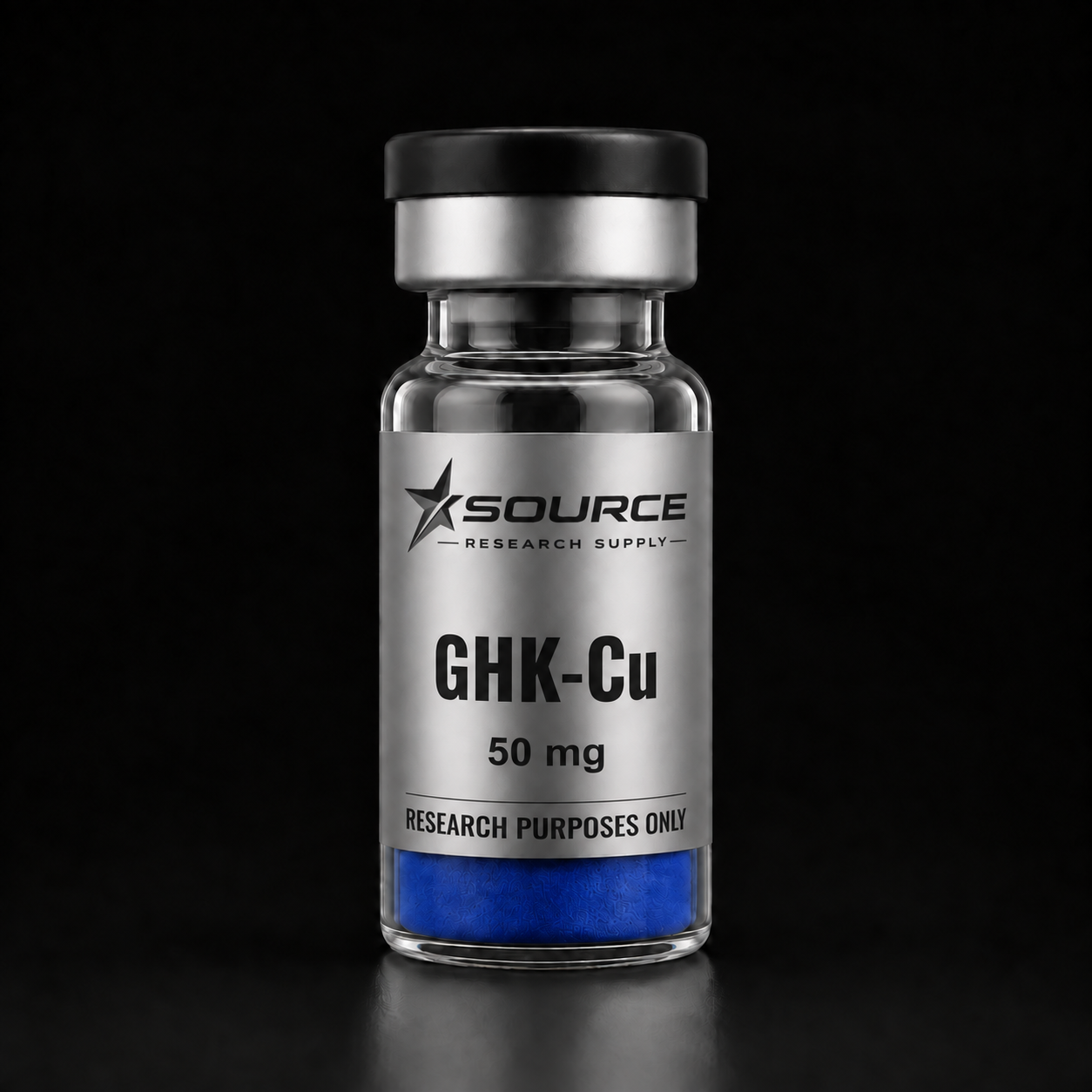 Source Research Supply GHK-Cu 50mg vial with blue contents